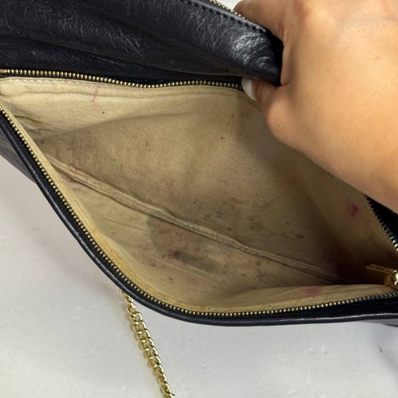 Tory Burch Reva Black Leather Fold Over Clutch Shoulder Bag Chain Strap - Picture 11 of 12